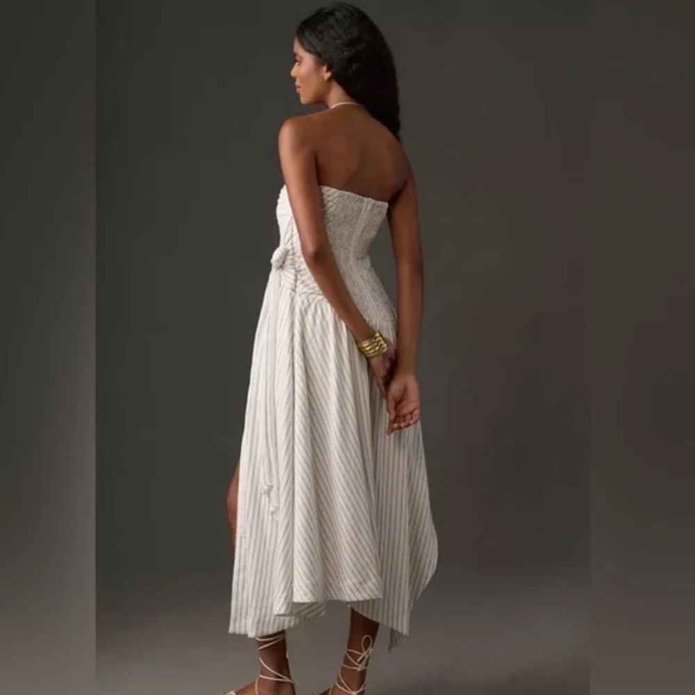 ✅Anthropologie Strapless Hanky-Hem Midi Dress White Black size XL - Picture 3 of 9